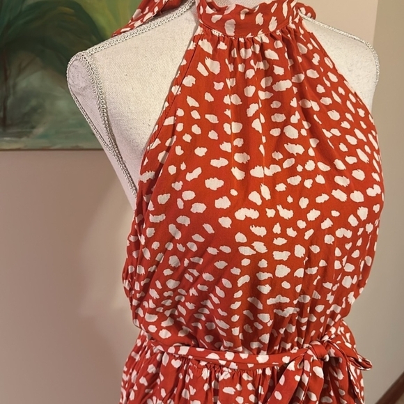 +Women's Halter Neck Dress in Red-Orange and White - Picture 2 of 8